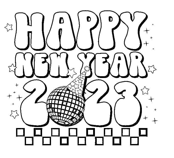 Happy New Year 2023 Party coloring page