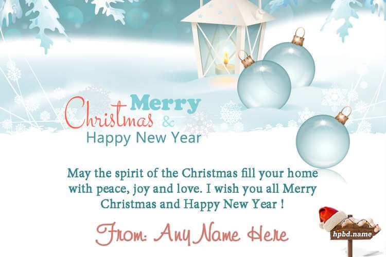 Winter Christmas and New Year Wishes Card with Name